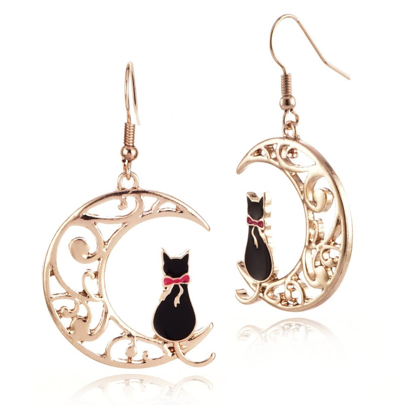QIAN0813 Cute Anime Cartoon Sailor Moon Animal Cat Moon Earrings Gift For Girls Women Jewelry (Black) - Image 1
